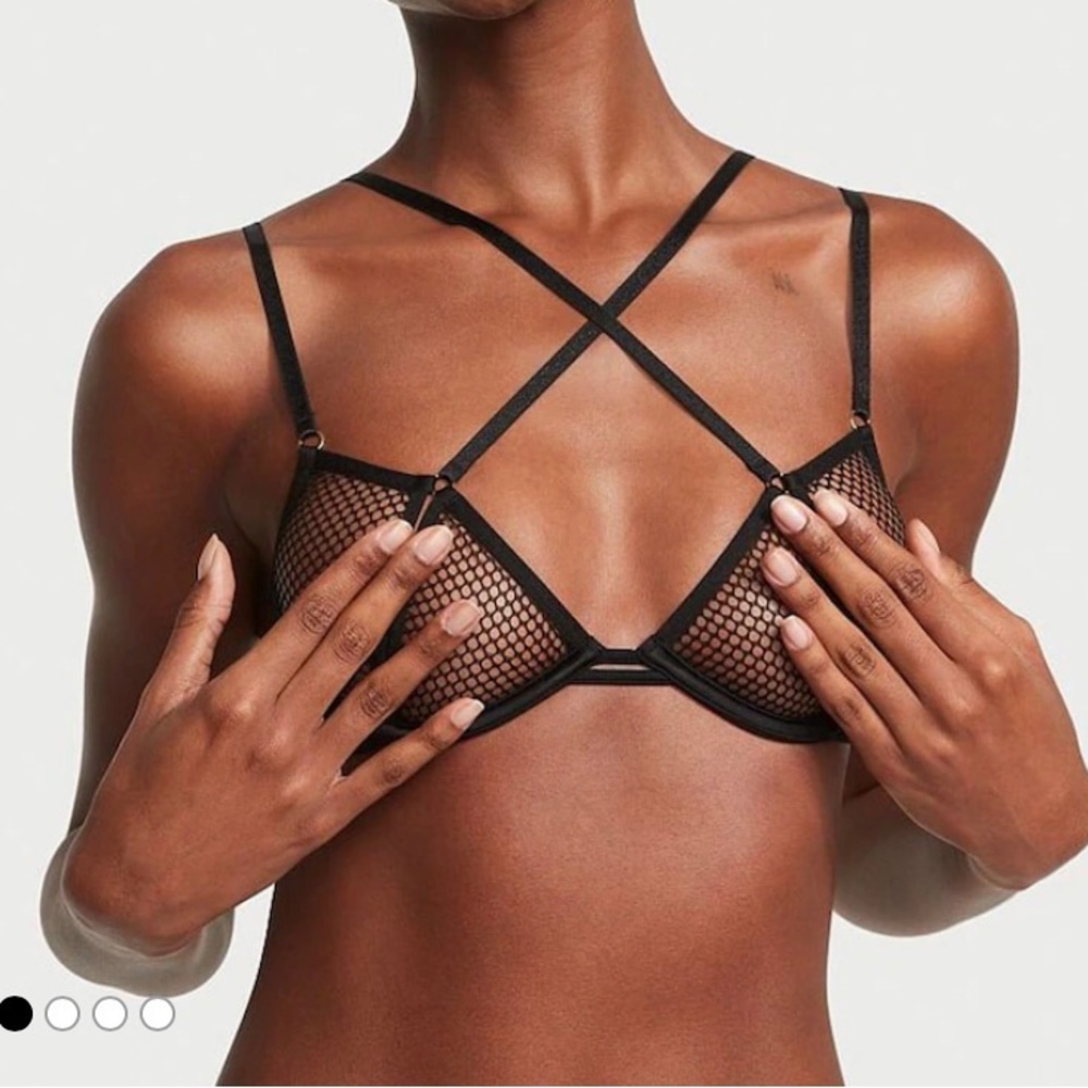 Strappy Black Fishnet Bralette with Cross-Front Detail